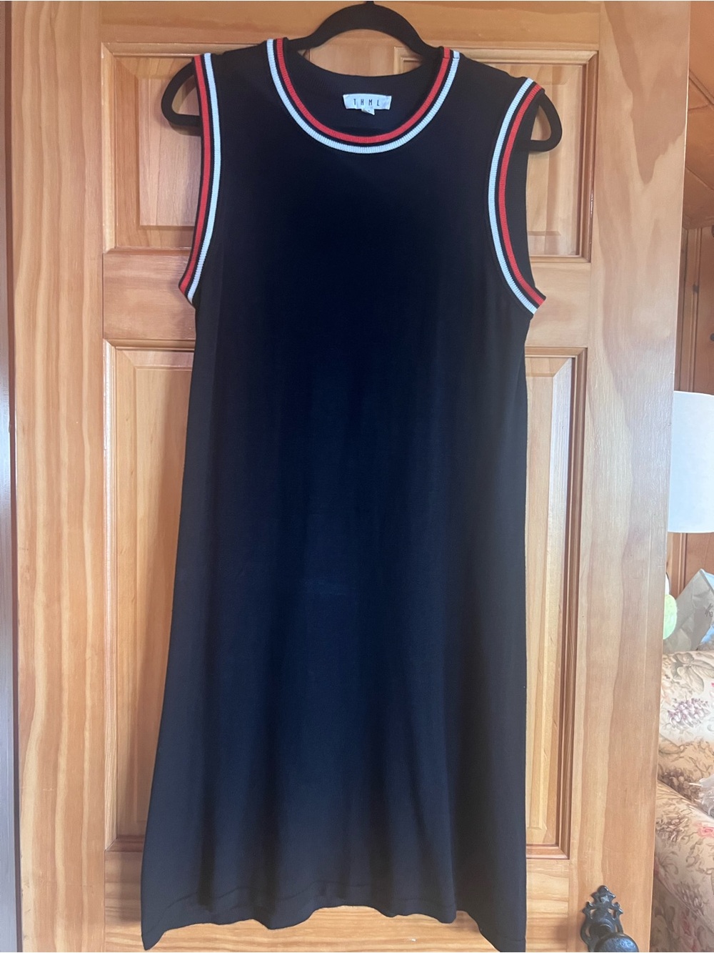 THML Brand Black Sleeveless Knit Dress with Orange & White Trim